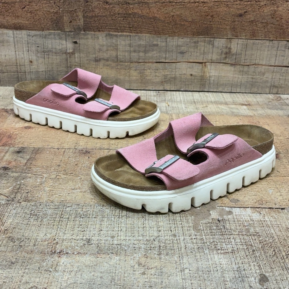 Papillio By Birkenstock Sandals Womens Size 6 N 37 Pink Suede Slide Comfort Shoe
